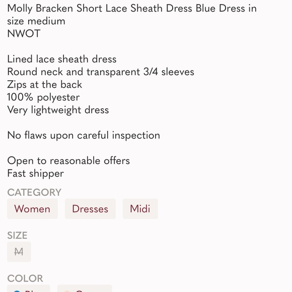 Molly Bracken Short Lace Sheath Dress Blue… - Picture 9 of 9